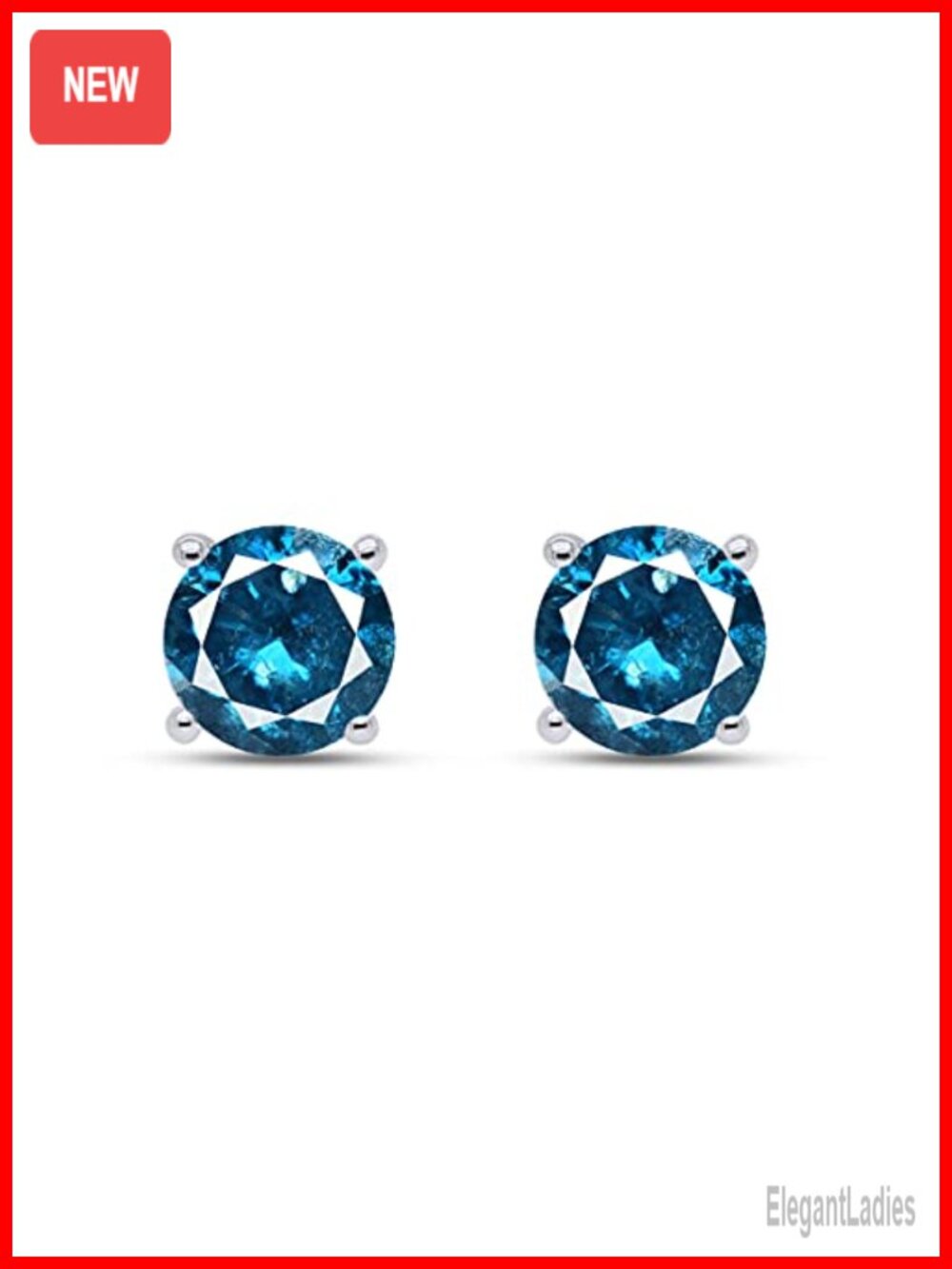 14k Gold Over Sterling Silver Blue Natural Diamond Solitaire Stud Earrings